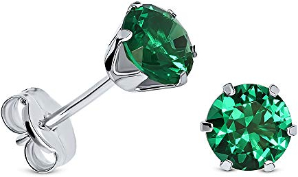 Miore Ohrstecker aus 9 Karat Weißgold (375) mit Smaragd im Rundschliff (0.88 Ct) – Bouton-Ohrringe mit Edelsteinen für Damen in edler Krappenfassung – allergenfrei & handgemacht (5,5 x 5,5 mm)