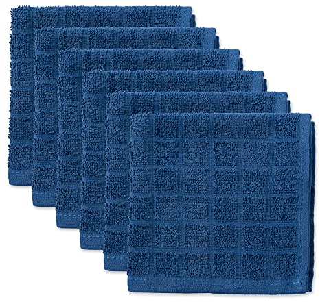 DII 100% Cotton Absorbent 12x12 Terry Windowpane-Set di 6 Panni per Piatti, Colore, Blu Tinta Unita