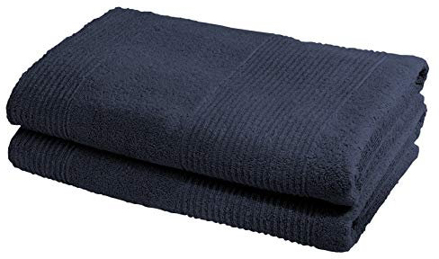 fleuresse Frottier 2828 2er-Set Duschtuch, mit Streifenbordüre und Kordelaufhänger, Ökotex Standard 100, Gewicht 550 gr. pro m², 70 x 140 cm, Marine