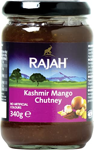 Rajah Kashmir Mango Chutney – fruchtig, scharf, leicht sauer – Ideal zum Würzen von Fleisch, Fisch, Käse oder als Dip – 2 x 340 g