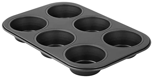 Zenker 6er Muffinform Ø 9,5 cm DELUXE, Backform aus Stahlblech mit Antihaftbeschichtung, Backblech für extra große Muffins (Farbe: Schwarz metallic), Menge: 1 Stück