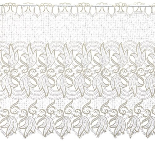 Plauener Spitze by Modespitze, Store Bistro Gardine Scheibengardine mit Stangendurchzug, hochwertige Stickerei, Höhe 60 cm, Breite 96 cm, Creme