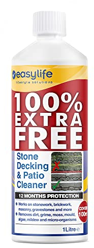 Easylife Stone, Patio and Decking Cleaner, Concrete Cleaner, Hypocholrite, Slab Cleaner, Path Cleaner, Up to 12 Months Protection, 1L (Covers 100m2) - Fully Guaranteed