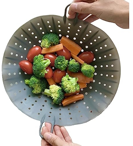 cozymomdeco Steam Stovetop Vegetable Steamer Silicone Steamer Basket Grey Flexible Size 6 to 10