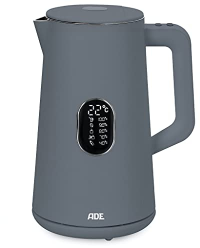 ADE Bollitore a risparmio energetico con impostazione della temperatura | 5 livelli di temperature selezionabili 40-100°C | 1,5 l | spegnimento automatico | acciaio inox | senza BPA | Grigio