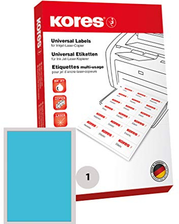 Kores Farbige Universal-Etiketten, 210 x 297,0 mm, 100 Blatt,blau