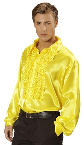 W WIDMANN MILANO Party Fashion - 70er Jahre Rüschenhemd | Glänzendes Satinhemd im Disco Fever Look für Herren, Retro Outfit, Karneval