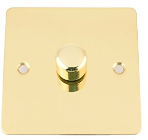 A5 Mains LED Light Dimmer Switch 250W 1 Gang 2 Way - Polished Brass - Flat Plate