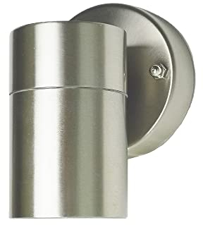 Hochwertige Edelstahl-Außen-Wand-Leuchte BORNHOLM 1-flammig, Down Light, Fassung Gu10 max. 35W, H: 9-12cm, D: 6cm, Halterung D: 8,5cm IP44 Balkon-Terrassen-Eingangs-Lampe