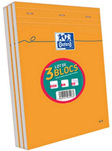 Oxford Lot de 3 Bloc-Notes A4 (21x 29,7) 160 Pages Petits Carreaux 5 x 5 mm Non Perforées Couverture Orange