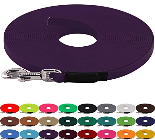 LENNIE BioThane Schleppleine, 13mm, Hunde 15-25kg, 10m lang, ohne Handschlaufe, Lila/Violett, genäht