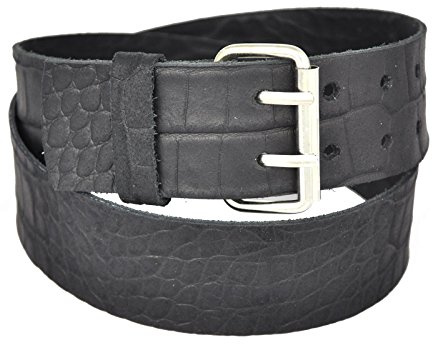 DayneQ 6cm Breit Echt Leder Guertel mit 2 Dorn Roll Schnalle -Kroko-Schwarz-120cm Bundweit