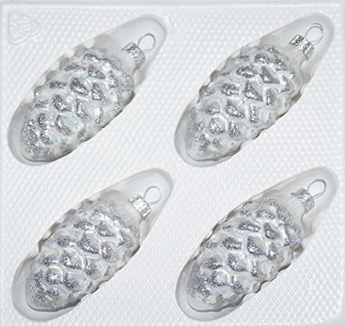4 TLG. Glas-Tannenzapfen Set in Ice Weiss Silber - Christbaumkugeln - Weihnachtsschmuck-Christbaumschmuck
