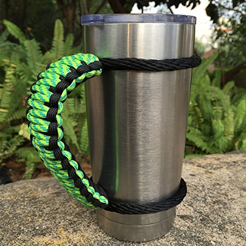 MOCE Handmade Paracord Handle for Yeti/Rtic/Ozark Trail Rambler 20 Oz Tumbler. Green/Black