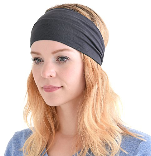 CHARM Herren Japanisch Bandana Stirnband - Damen Headband Haar Band Sport Dunkelgrau