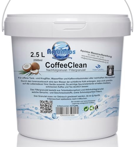 2,5 L Aquintos AQTE2500 Nachfüllgranulat - Filtergranulat - Teilentsalzungsharz - für offene Krug- und Tankfilter/alle Namhaften Kaffeemaschinen Hersteller/Tischwasserfilter/Bügelstationen