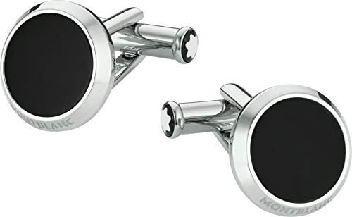 Montblanc Meisterstück Manschettenknöpfe aus Edelstahl, Mit Onyx Stein verziert, Farbe: Silber/Schwarz, 112896
