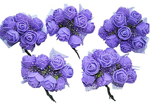 C.X.Y. 100x Fiorellini Rose ROSA Foam PE Con Organza Neve Bomboniera Fai Da te decorazione (VIOLA)
