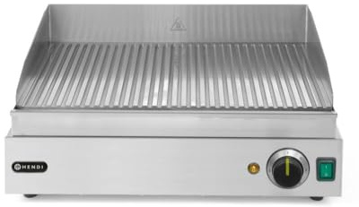 HENDI Grillplatte, Entnehmbare Festtschublade, Temperatur bis 300°C regelbar, gerillte Ausführung, Elektrogrill, Tischgrill, Gastrogrill, 230V, 2400W, 550x380x(H)240mm, Edelstahl 18/0