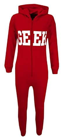 A2Z 4 Kids Girls Boys GEEK Hooded Onesie Jumpsuit Children Hooded - Geek Onesie Red 11-12.1