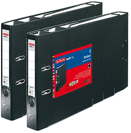 10er Sparpackung Herlitz 9942616 Ordner maX.file protect A4 5cm schwarz, PP-Kunststoffbezug/Papier hellgr.besch. 10er Packung