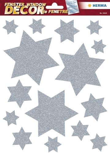 HERMA 5 x Fensterbilder Sterne Silber 1 Blatt