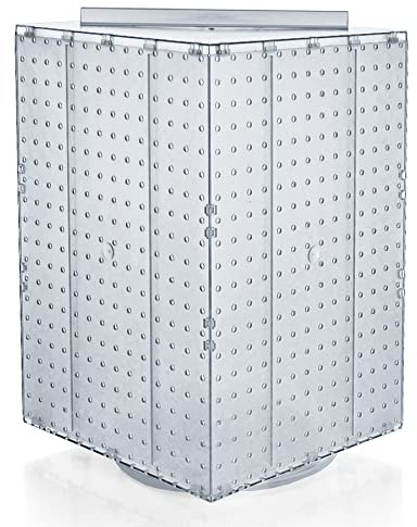 Azar Displays 701414-CLR Rotating Display Stand - 4-Sided Display Racks - Peg Display Carousel (14” W x 14” D x 20” H) - Easy Assemble Revolving Display for Retail - Pegboard Organizer, Clear