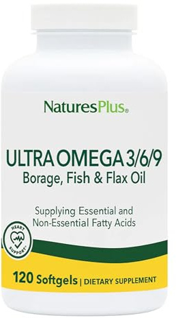 NaturesPlus Ultra Omega 3 6 9 - 1200 mg, 120 Softgels - Borage Oil, Fish Oil, Flax Oil Supplement - Gluten-Free - 120 Servings