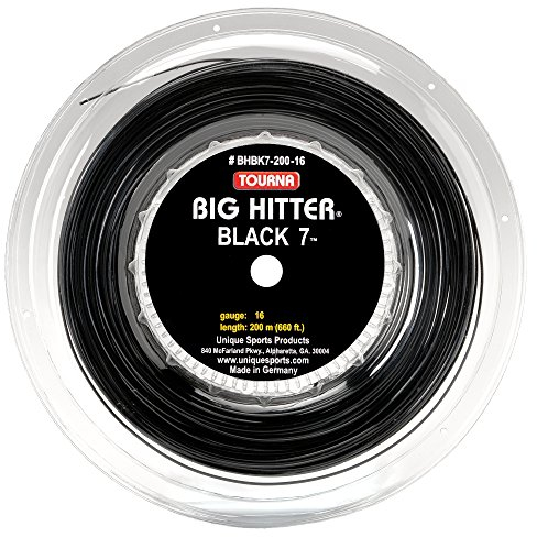 Tourna Big Hitter Black7 Ultimate Spin Polyester Tennissaitenrolle, Schwarz, 16g Reel