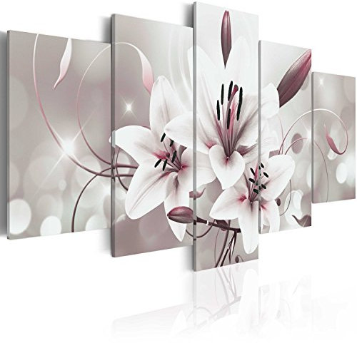 Prints on Canvas - Canvas Wall Art 100x50 cm / 40x20 5 pcs Large Canvas Prints XXL - Art Deco Pictures for Bedroom Walls - Home Decor Wall Pictures for Living Room lilies flowers b-C-0041-b-n