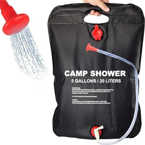 Itian 20L Campingdusche, Solar Camping Dusche, Solardusche Camping Tragbare Camping Dusche mit Duschkopf Schlauch, Solar Wassersack für Garten Outdoor Duschsack Wandern Klettern Schwarz