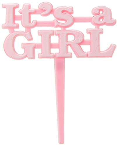 It's a Girl Pink Plastic Cake Picks (12cm) Pack of 8 - Adorable Baby Shower Decorations