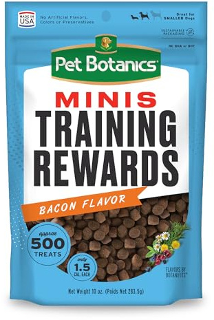 Pet Botanics 10 oz. Pouch Training Rewards Mini Soft & Chewy, Bacon Flavor, with 500 Treats Per Bag, The Choice of Top Trainers