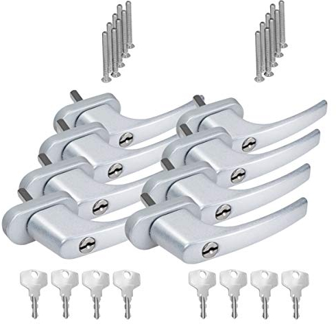 8 x Alu Fenstergriff in Silber F1 abschließbar - Stiftlänge 40mm