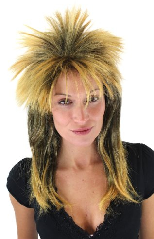 WIG ME UP - VZ-079-P103P144 Wilde Perücke Damen/Herren Punk Rock Glam 80er Retro Schwarz/Orange