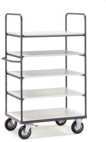 Fetra Transportgeräte mtsf342 F 501 Wagen mit Tablett ESD, 5 Böden, 600 kg Belastung, 200 mm Rollen Durchmesser, 276 mm, 576 mm, 876 mm, 1176 mm, Regal 1476 mm, 1000 mm x 700 mm Plattform, 1802 mm Höhe