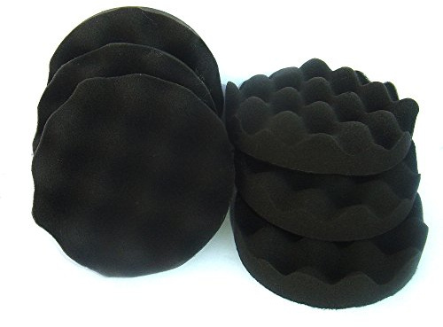 Polierschwämme Polierpads Polierzubehör 180 mm oder 150 mm Gewaffelt oder Glatt - Kletthaftend & In Verschiedenen Härtegraden Für Die Poliermaschine 6er-Set Schwarz (Soft-Medium, 150 mm gewaffelt)