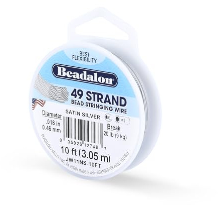 Beadalon 49-Strand Bead Wire, .018 / 0.46 mm, Satin Silver,10 ft / 3.1 m