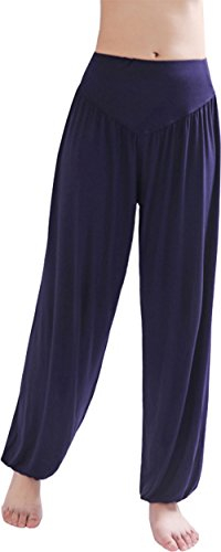 HOEREV Super weiche Modal Spandex Harem Yoga Pilates Hosen, Gr.-Medium,Navy Blau