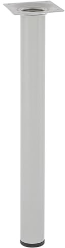 WAGNER Möbelbein/Tischbein/Möbelfuß Classic Retro - Ø 30 x 300 mm, integrierte Anschraubplatte 60 x 60 mm, Innengewinde Ø 10 mm, Stahl pulverbeschichtet Aluminium-Silber - 12123001