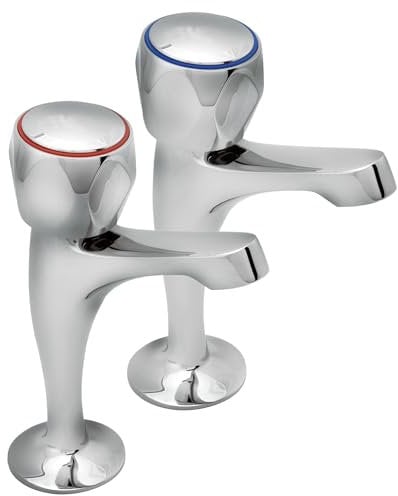 Deva Commercial Profile High Neck Kitchen Sink Taps in Chrome | Classic Round Hot & Cold Tap Pair | Traditional Kitchen Taps - 12 Year Warranty