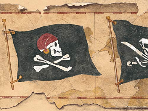 York Wallcoverings MP4955B Tapeten Bordüre Tapetenbordüre, Piratenflagge, Braun/Schwarz/Weiß/Rot