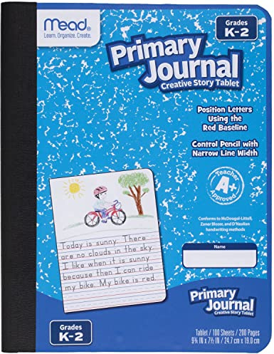Mead Primary Journal Creative Story Tablet Composition Notebook, 7.5 x 9.75, Grades K-2, 100 Sheets, Blue (09554)