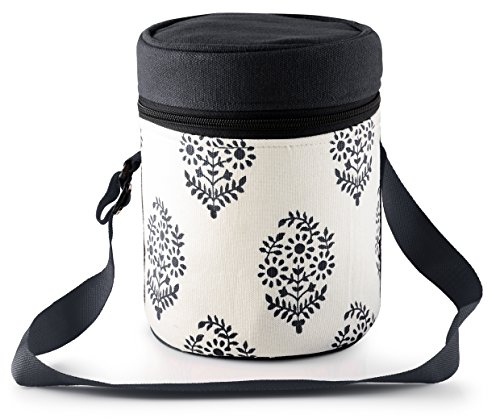Sac de Transport Isotherme pour Tiffin 3 étages Motif Feuilles Indiennes Noir
