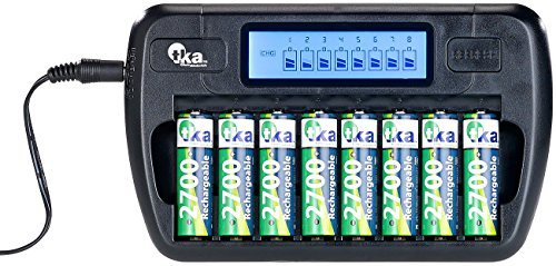 tka Köbele Akkutechnik Batterieladegerät: Ladegerät für 8 AA(A)-Akkus, LCD-Display und Einzelschacht-Überwachung (Akkuladestation, Accu Ladegerät, Akkubatterien)