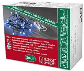Konstsmide 1491-907, Luci LED su filo, a batteria, 20 punti luce, timer integrato, blu