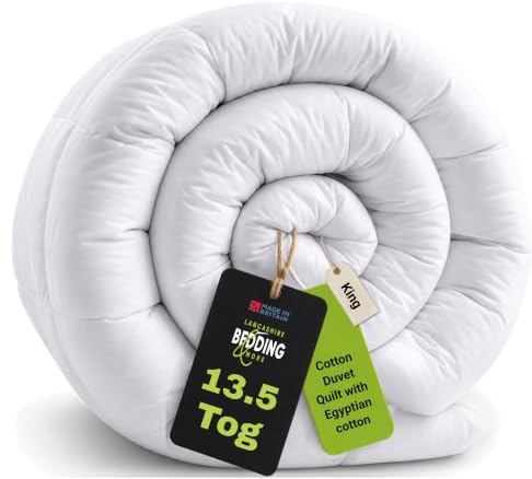 Lancashire Bedding 13.5 Tog Cotton Duvet - All Season Fluffy Comforter, Hollowfibre Filling, King Size 220x230cm, Machine Washable Duvet Insert