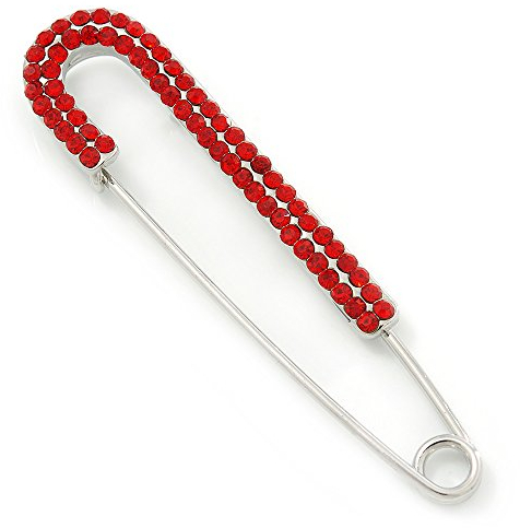 Broche Avalaya - Classique - Grande taille - Avec cristaux autrichiens rouges - Placage au rhodium - 75 mm de long - Fermeture épingle à nourrice