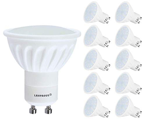 Lampaous 10er Pack Led GU10 5 Watt Dimmbar Led Leuchtmittel Reflektorlampe gu10 450lm superhell Ersatz für 35 bis 40 Watt Halogen Lampe Kaltweiß mit Milchglas Abedeckung