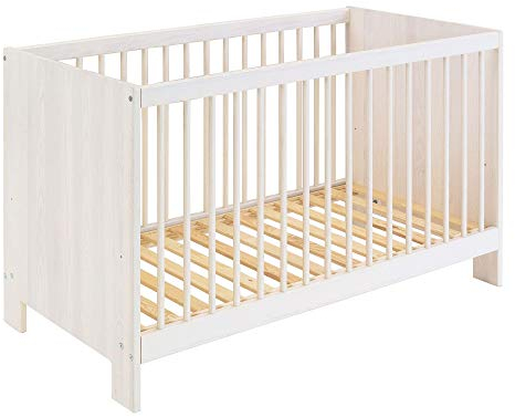 Original Babybett Niklas von BioKinder® | Gitterbett mit 60x120 cm Liegefläche, umbaubar zum Beistellbett | aus Bio-Massivholz, natürlich weiß lasiert